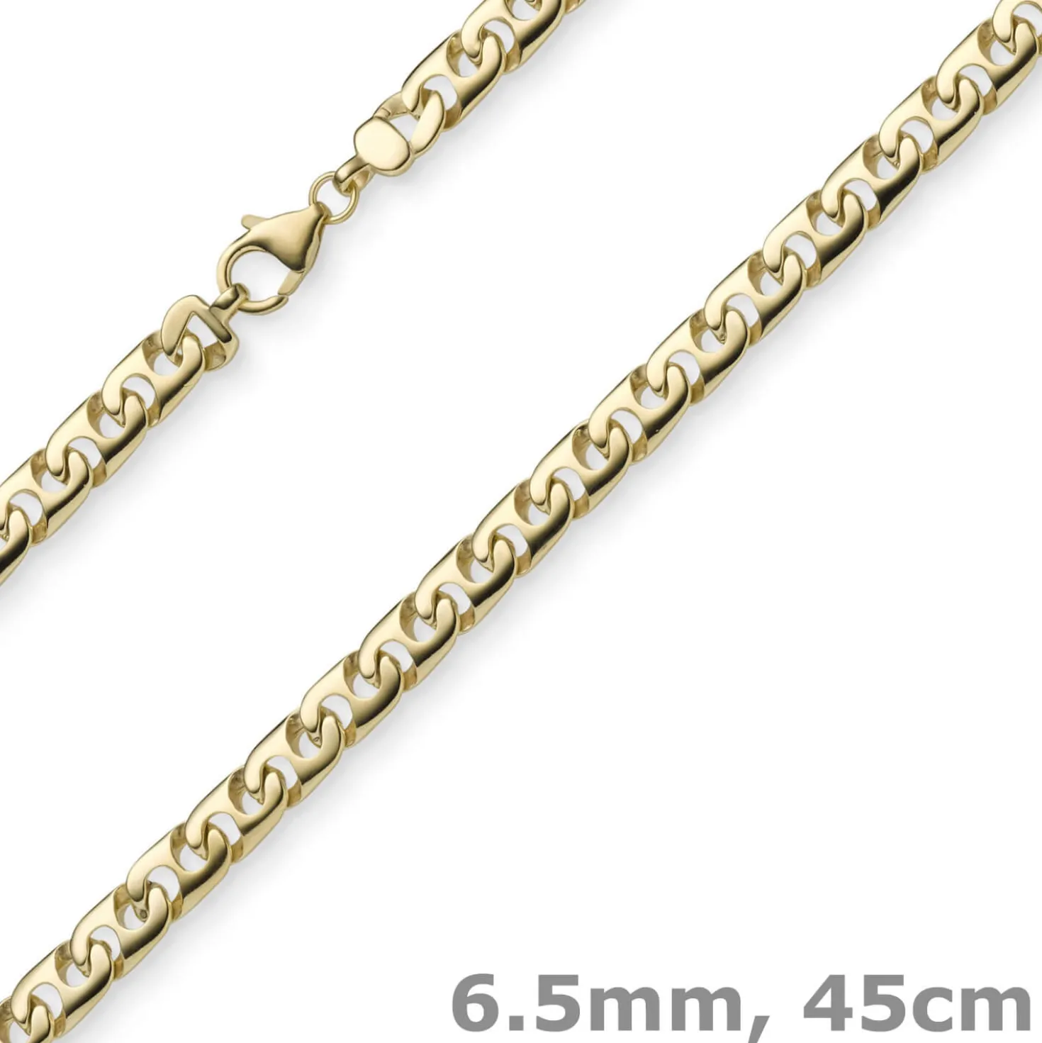 6,5mm Phantasiekette Kette Collier Halskette, 585 Gold Gelbgold, glänzend, 45cm
