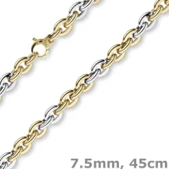7,5mm Phantasiekette Kette Collier Halsschmuck 585 Gold Gelbgold Weißgold 45cm
