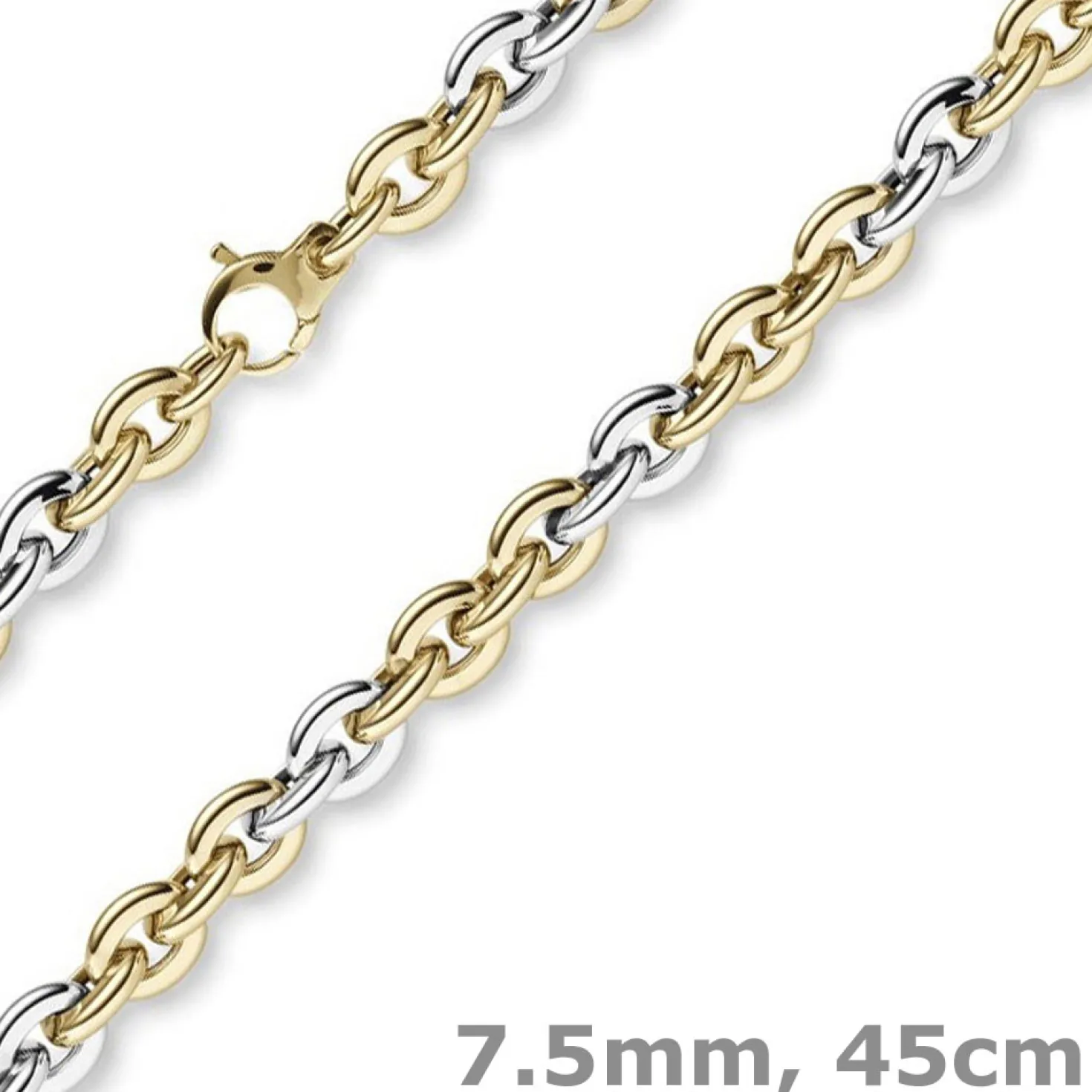 7,5mm Phantasiekette Kette Collier Halsschmuck 585 Gold Gelbgold Weißgold 45cm