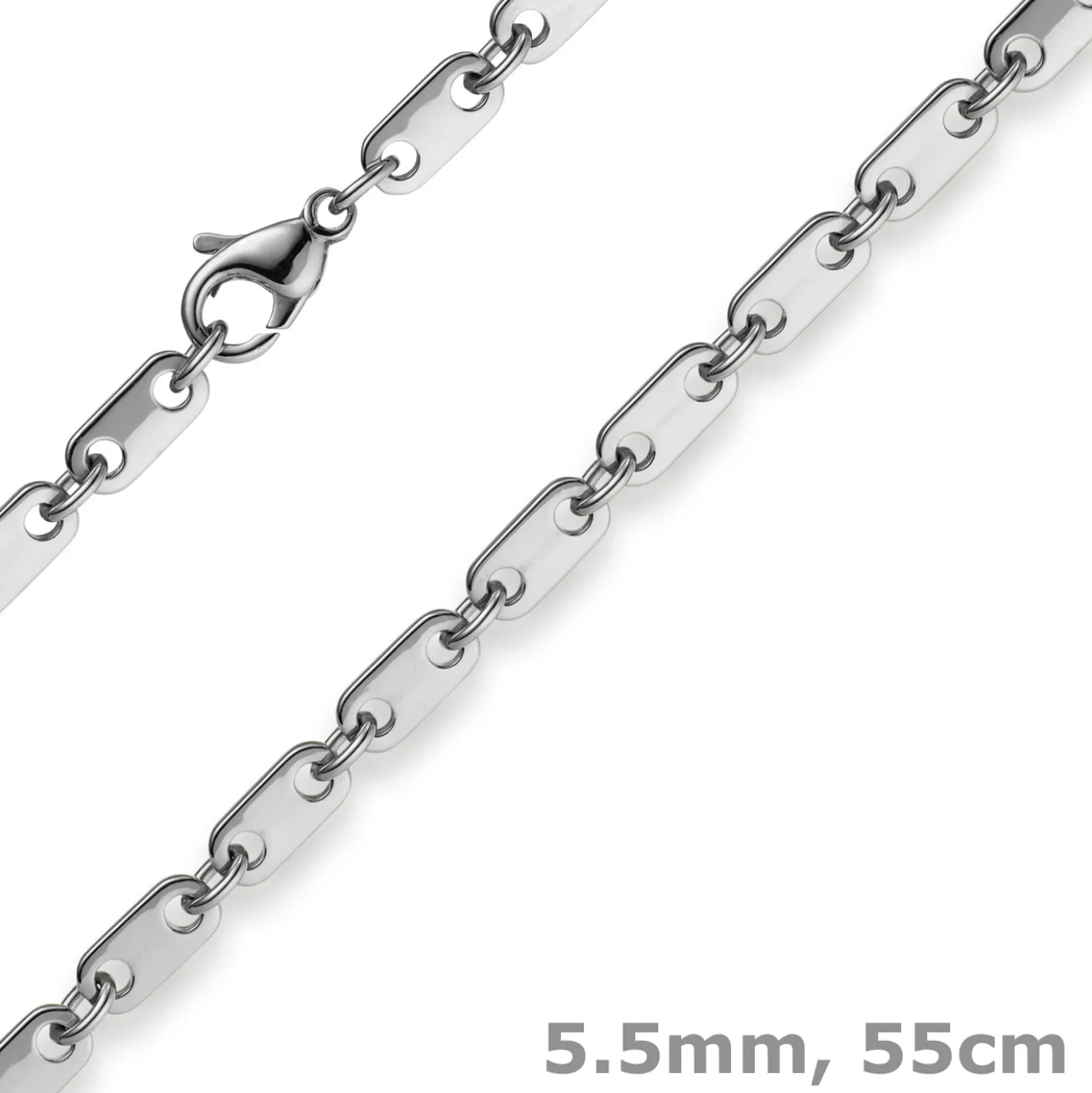 5,5mm Plattenkette Kette Collier aus 585 Gold Weißgold massiv 55cm Herren