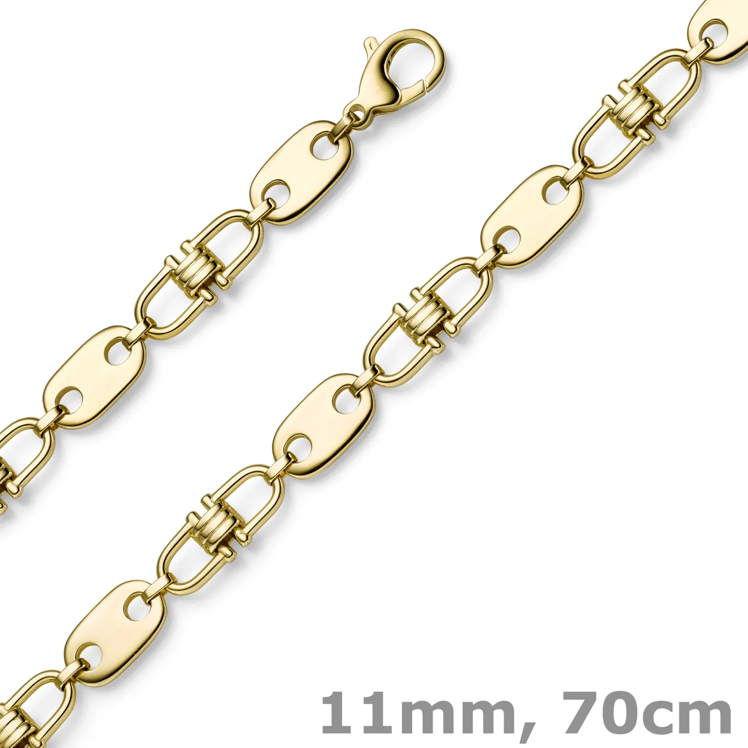 11mm Platte-Steigbügel Kette Collier Halskette aus 585 Gold Gelbgold massiv 70cm