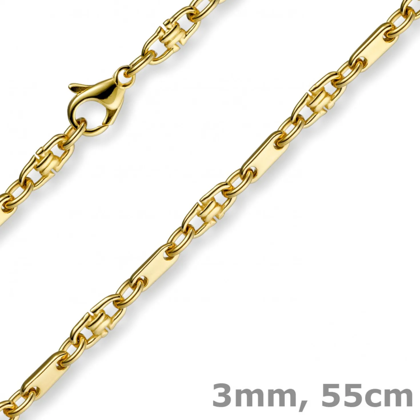 3mm Platte-Steigbügel Kette Collier Halskette, 585 Gold Gelbgold, 55cm