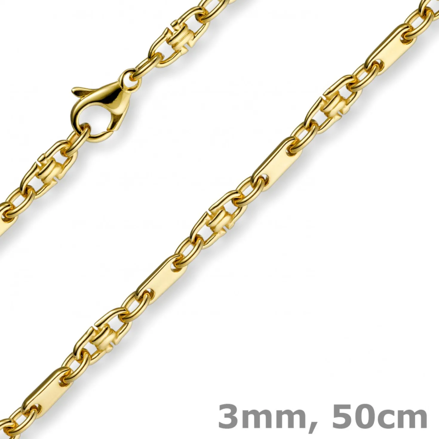 3mm Platte-Steigbügel Kette Collier Halskette, 585 Gold Gelbgold, 50cm