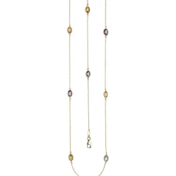 1mm Rankerkette mit Citrinen Blautopasen Amethysten, 585 Gold Gelbgold, 90cm