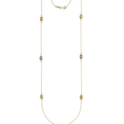 1mm Rankerkette mit Citrinen Blautopasen Amethysten, 585 Gold Gelbgold, 90cm
