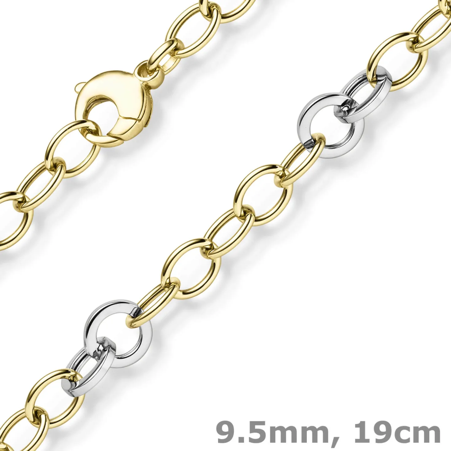 9,5mm Ringel-Armband Armkette aus 585 Gold Gelbgold Weißgold bicolor 19cm