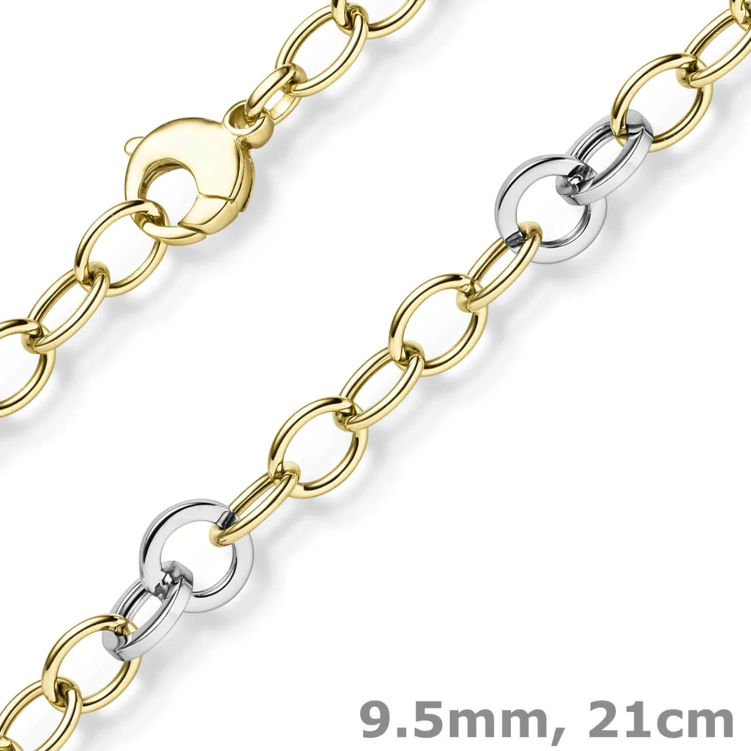 9,5mm Ringel-Armband Armkette aus 585 Gold Gelbgold Weißgold bicolor 21cm