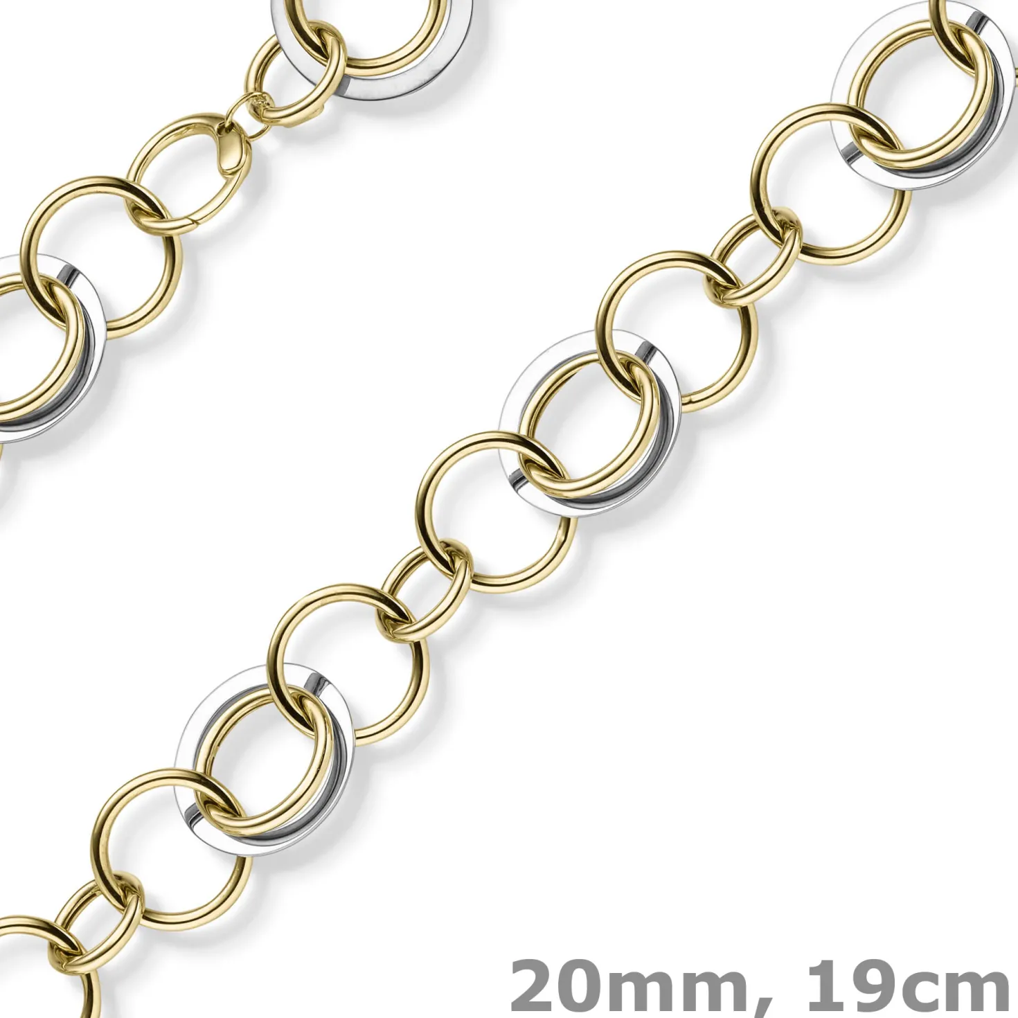 20mm Ringkette Phantasie-Armband Armkette aus 585 Gold Gelbgold Weißgold 19cm