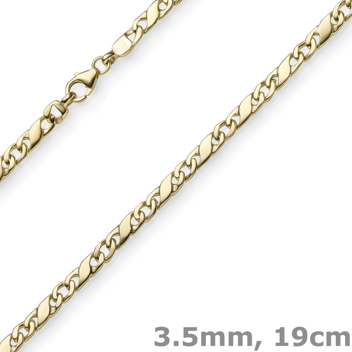 3,5mm Rockwellarmband Armkette Armschmuck, 585 Gold Gelbgold, glänzend, 19cm