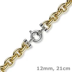 12mm Rundanker Armband Armkette aus 585 Gold Gelbgold & Weißgold, 21cm