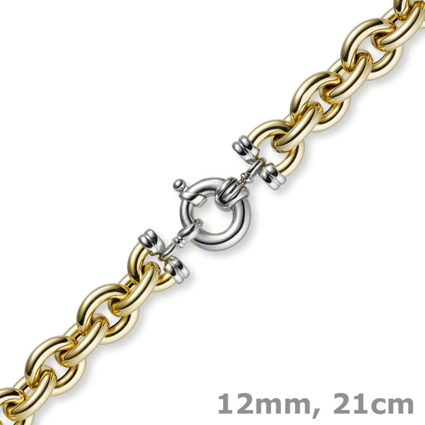 12mm Rundanker Armband Armkette aus 585 Gold Gelbgold & Weißgold, 21cm