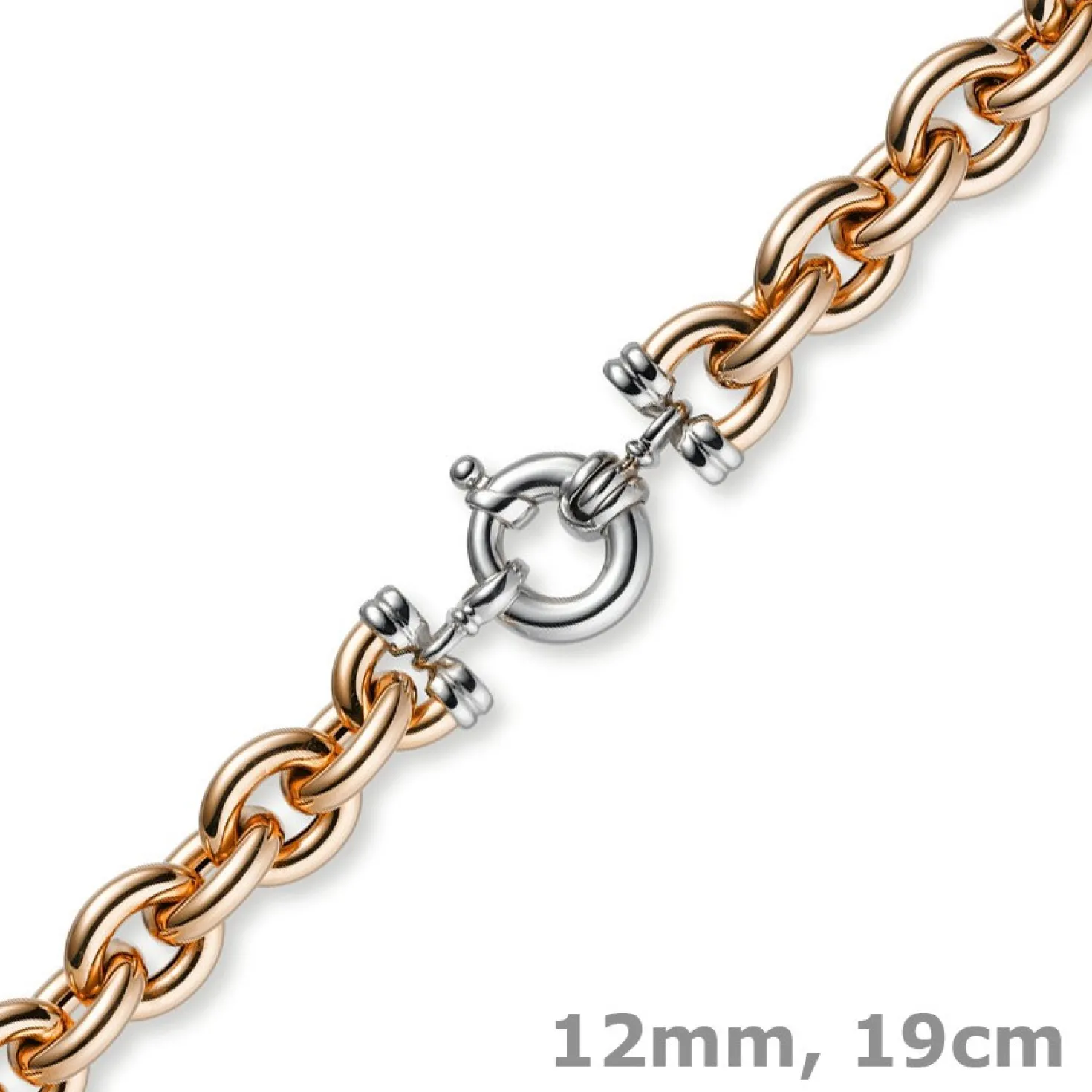 12mm Rundanker Armband Armkette aus 585 Gold Rotgold & Weißgold, 19cm