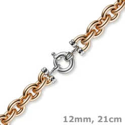 12mm Rundanker Armband Armkette aus 585 Gold Rotgold & Weißgold, 21cm