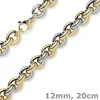 12mm Rundanker Armband Armkette Phantasiearmband aus 585 Gold gelb/weiß 20cm