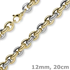12mm Rundanker Armband Armkette Phantasiearmband aus 585 Gold gelb/weiß 20cm