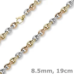 8,5mm Rundanker Armband Phantasiearmband aus 585 Gold gelb/rot/weiß 19cm