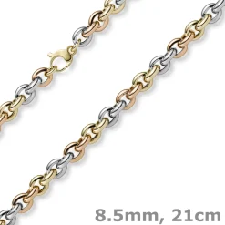 8,5mm Rundanker Armband Phantasiearmband aus 585 Gold gelb/rot/weiß 21cm