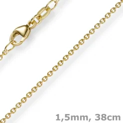 1,5mm Rund-Ankerkette aus 750 Gold Gelbgold Kette Collier Halskette, 38cm