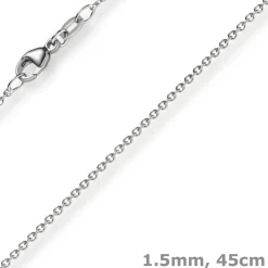 1,5mm Rund-Ankerkette aus 750 Gold Weißgold Kette Collier Halskette, 45cm