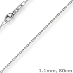 1,1mm Rund-Ankerkette aus 750 Gold Weißgold Kette Collier Halskette, 80cm