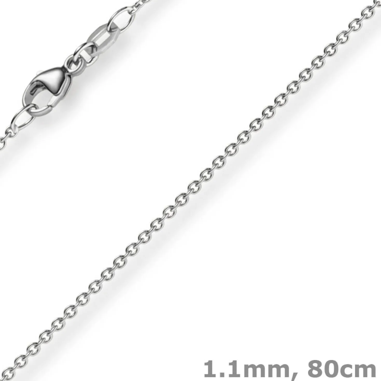 1,1mm Rund-Ankerkette aus 750 Gold Weißgold Kette Collier Halskette, 80cm