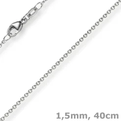 1,5mm Rund-Ankerkette aus 750 Gold Weißgold Kette Collier Halskette, 40cm