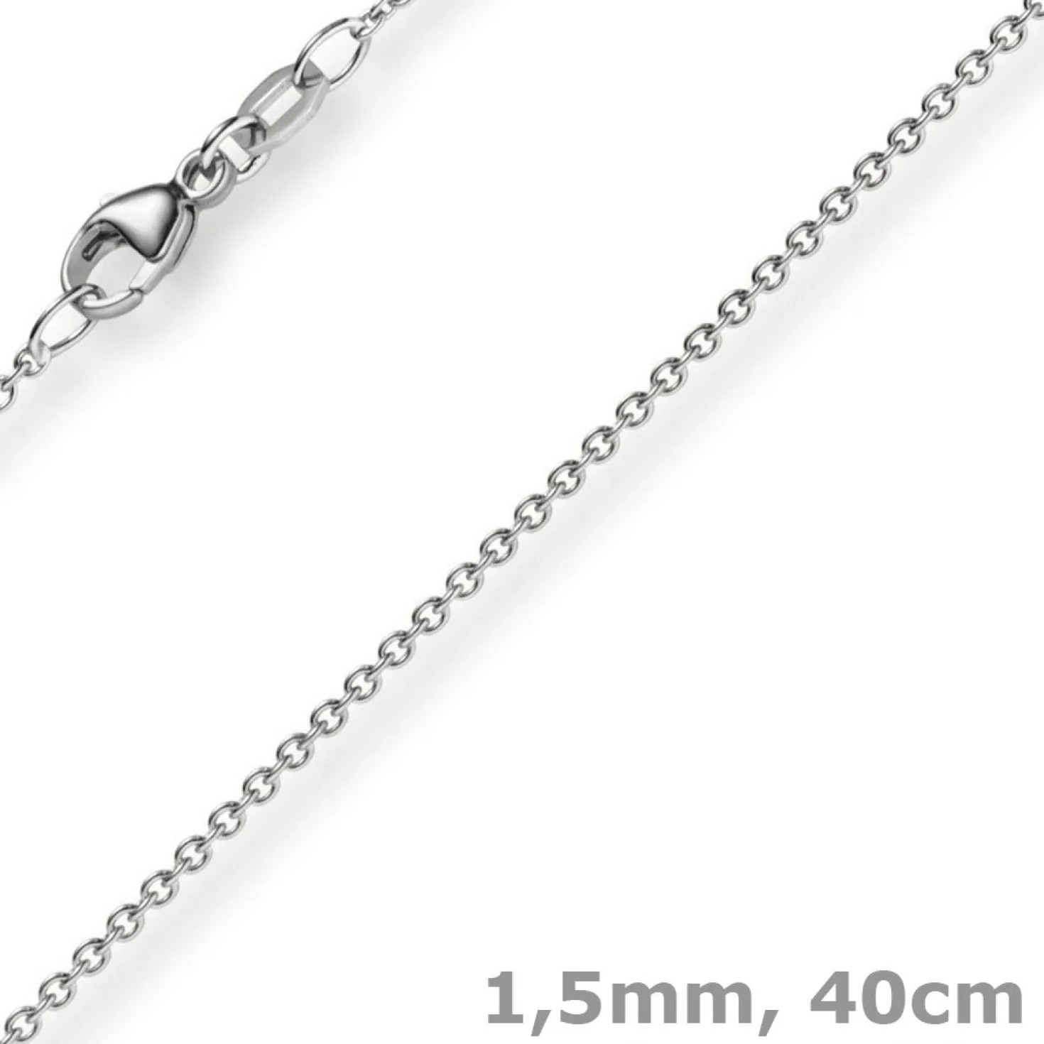 1,5mm Rund-Ankerkette aus 750 Gold Weißgold Kette Collier Halskette, 40cm