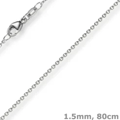 1,5mm Rund-Ankerkette aus 585 Gold Weißgold Kette Collier Halskette, 80cm