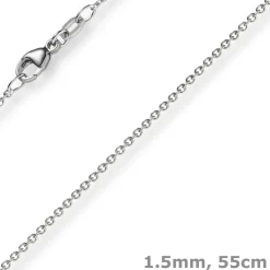 1,5mm Rund-Ankerkette aus 585 Gold Weißgold Kette Collier Halskette, 55cm