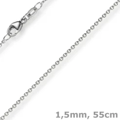 1,5mm Rund-Ankerkette aus 750 Gold Weißgold Kette Collier Halskette, 55cm
