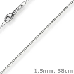 1,5mm Rund-Ankerkette aus 750 Gold Weißgold Kette Collier Halskette, 38cm