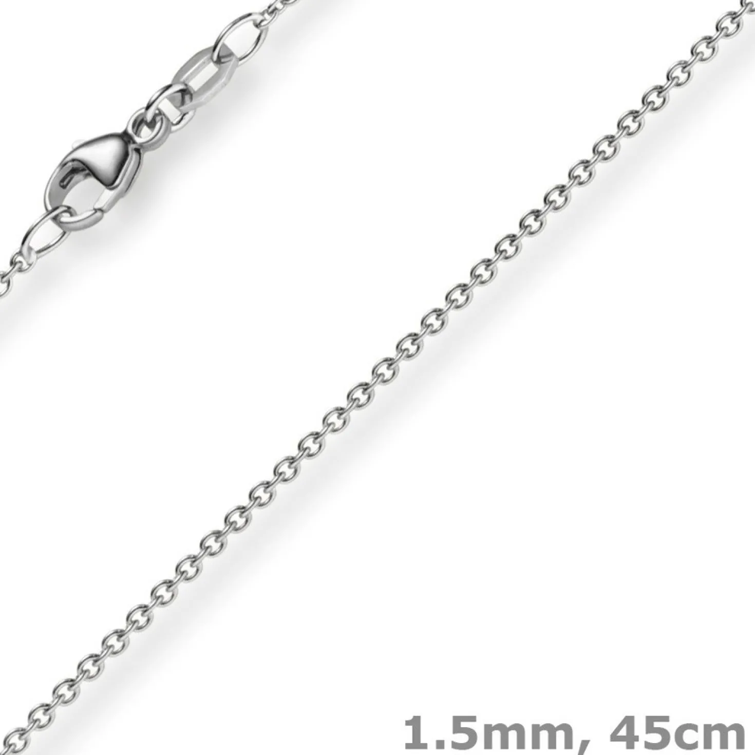 1,5mm Rund-Ankerkette aus 585 Gold Weißgold Kette Collier Halskette, 45cm