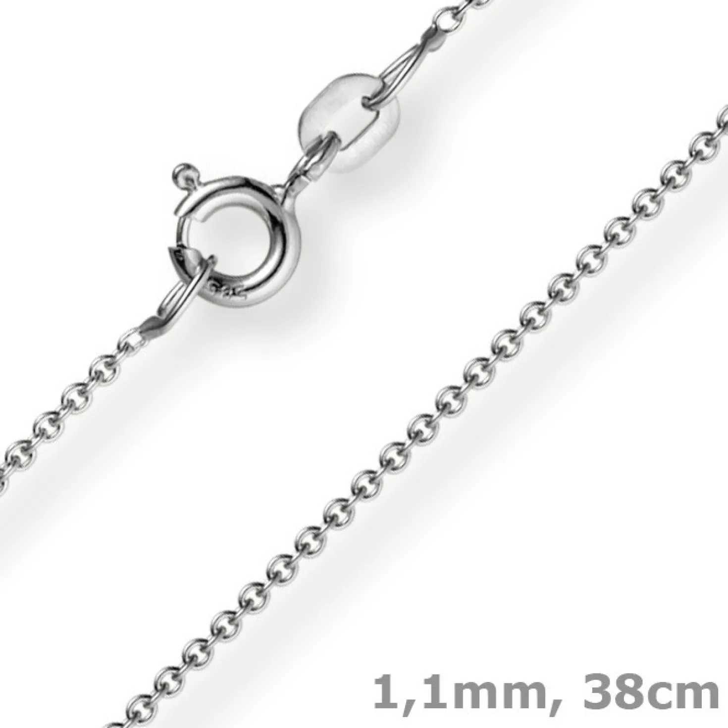 1,1mm Rund-Ankerkette aus 750 Gold Weißgold Kette Collier Halskette, 38cm