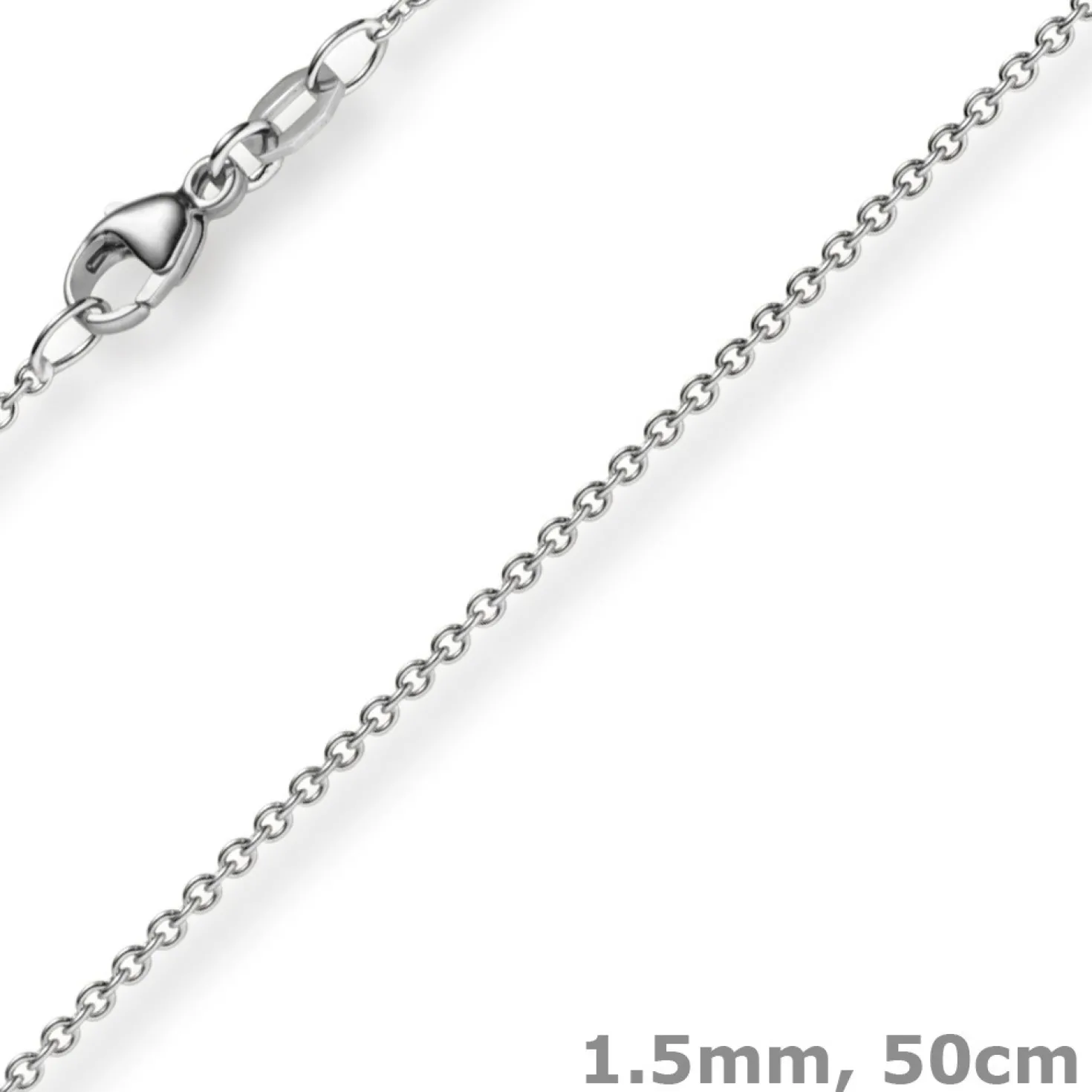 1,5mm Rund-Ankerkette aus 585 Gold Weißgold Kette Collier Halskette, 50cm