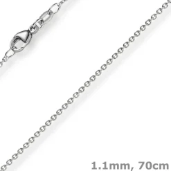 1,1mm Rund-Ankerkette aus 750 Gold Weißgold Kette Collier Halskette, 70cm