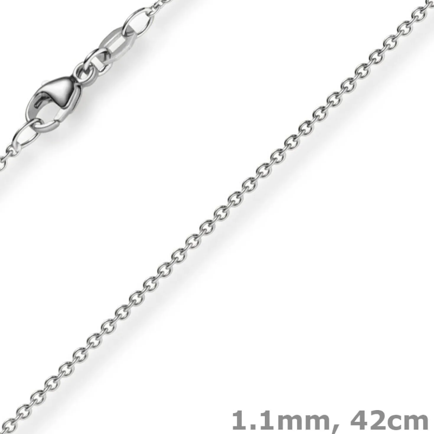 1,1mm Rund-Ankerkette aus 750 Gold Weißgold Kette Collier Halskette, 42cm