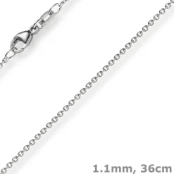 1,1mm Rund-Ankerkette aus 750 Gold Weißgold Kette Collier Halskette, 36cm