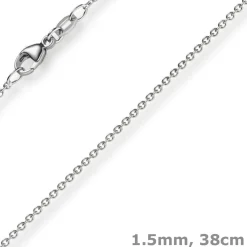 1,5mm Rund-Ankerkette aus 585 Gold Weißgold Kette Collier Halskette, 38cm