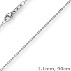 1,1mm Rund-Ankerkette aus 750 Gold Weißgold Kette Collier Halskette, 90cm