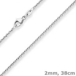 2mm Rund-Ankerkette Collier aus 925 Silber rhodiniert 38cm mit Zwischenöse
