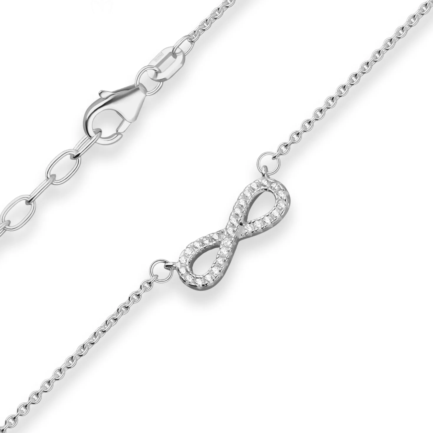 1,3mm Rund-Ankerkette Collier Infinity Halskette aus 925 Silber 42cm Zirkonia