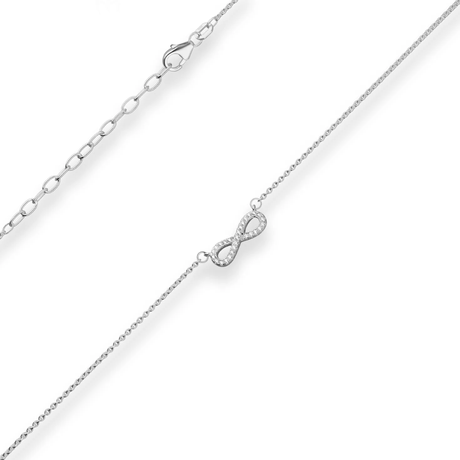 1,3mm Rund-Ankerkette Collier Infinity Halskette aus 925 Silber 42cm Zirkonia
