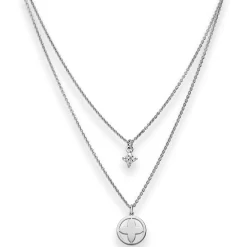 1,1mm Rund-Ankerkette Collier Kleeblatt aus 925 Silber rhodiniert 38cm Zirkonia