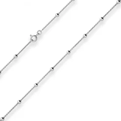 1,3mm Rund-Ankerkette Collier Kugel Halskette aus 925 Silber rhodiniert 55cm