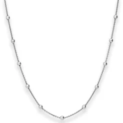1,3mm Rund-Ankerkette Collier Kugel Halskette aus 925 Silber rhodiniert 55cm