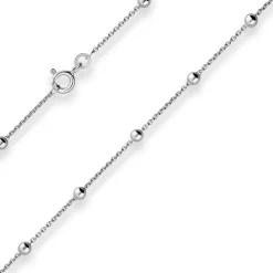 1,3mm Rund-Ankerkette Collier Kugel Halskette aus 925 Silber rhodiniert 55cm