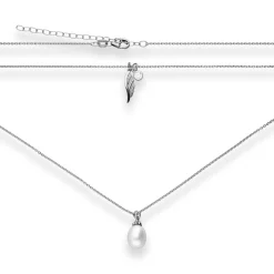 1,2mm Rund-Ankerkette Collier Perle, Flügel, Zirkonia aus 925 Silber rhodiniert