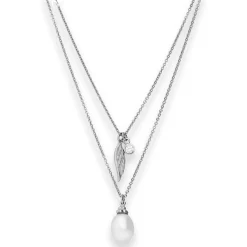 1,2mm Rund-Ankerkette Collier Perle, Flügel, Zirkonia aus 925 Silber rhodiniert
