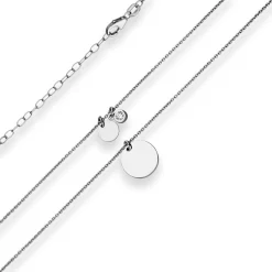 1,1mm Rund-Ankerkette Collier Plättchen aus 925 Silber rhodiniert 38cm Zirkonia