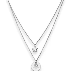0,8mm Rund-Ankerkette Collier Sterne aus 925 Silber rhodiniert 38cm Zirkonia
